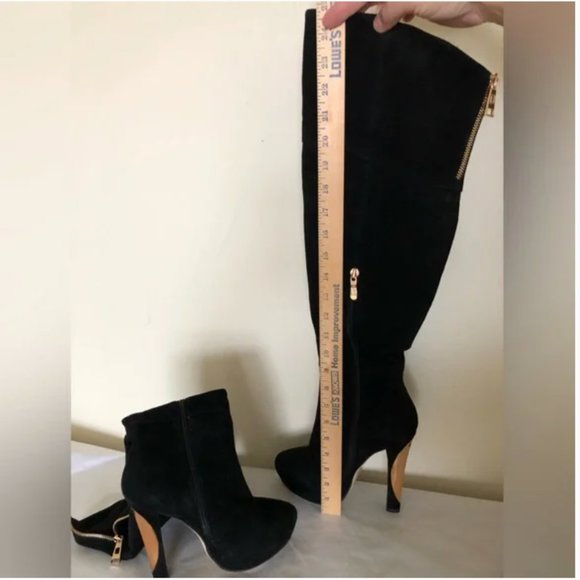 Glossi over the knee high heels suede women’s black with gold boots size 37 - Picture 12 of 16